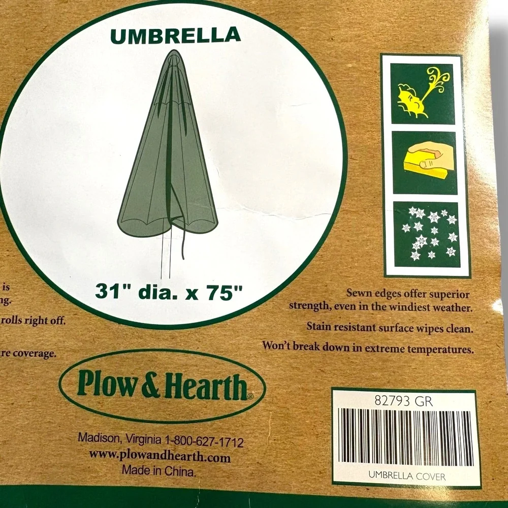 Plow &‎ Hearth All-Weather Umbrella Cover Green UV Stabilized 31 dia x 75